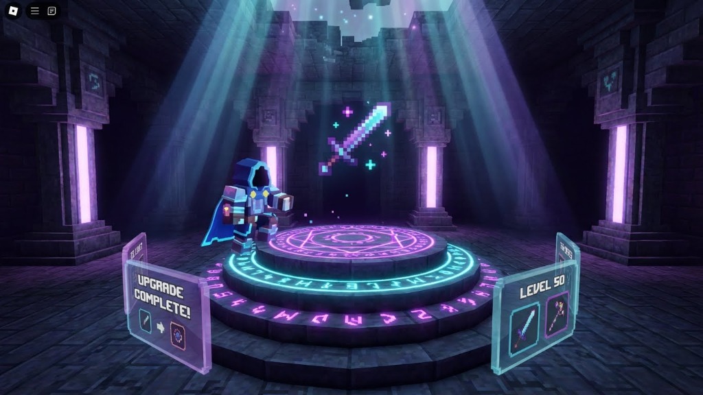 The Forge - Enhancement altar with glowing sword upgrade