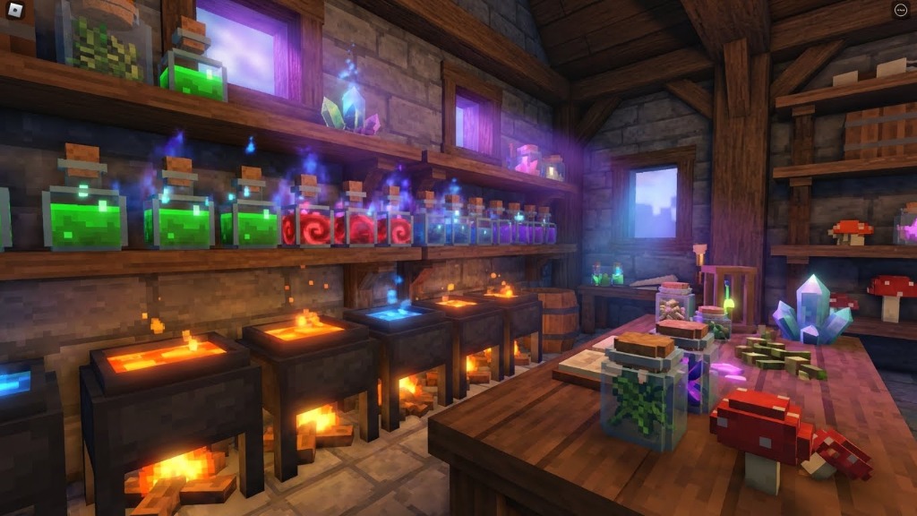 The Forge - Alchemy lab with colorful potions and cauldrons